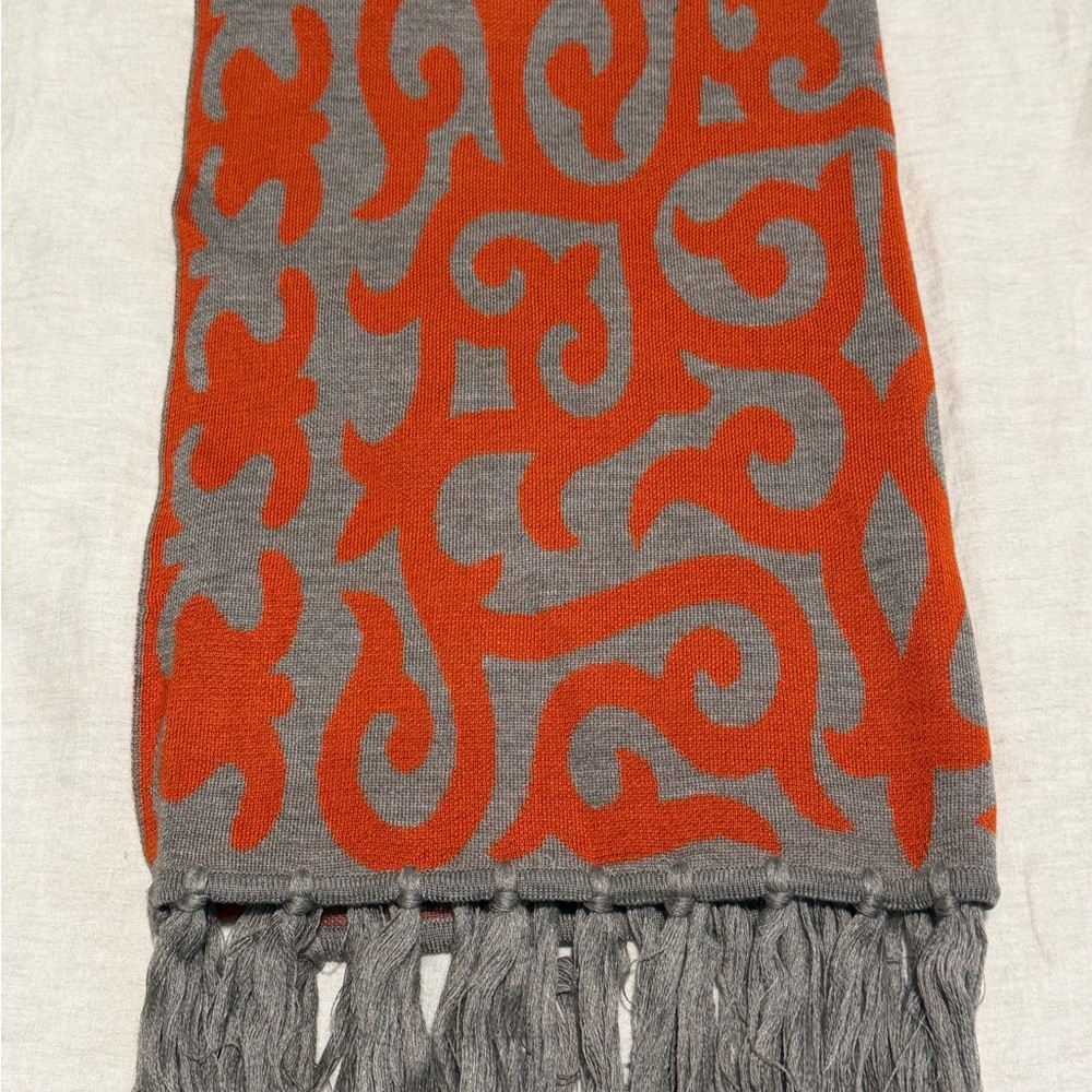 Cashmere Wool Blend Jacquard Scarf – Orange & Grey